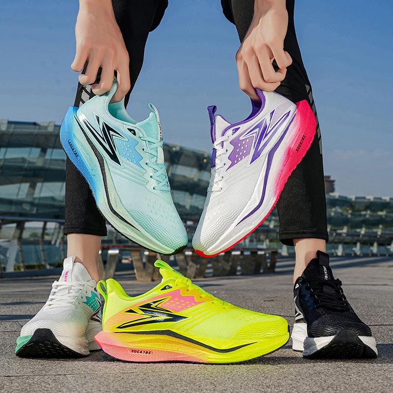 Men Sports Speciality Marathon Running Shoes Carbon Board Breathable Lightweight Women's Comfortable Athletic Nonskid Cushion Stability Sneakers