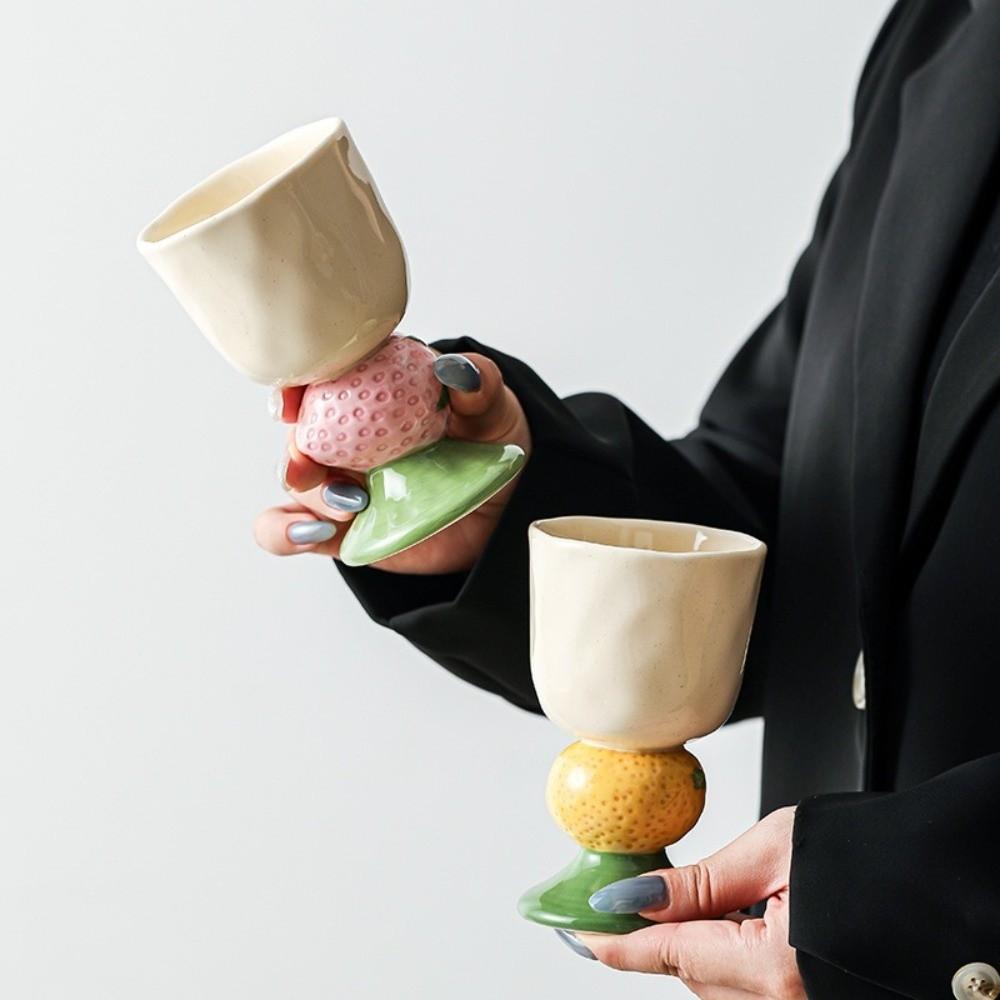 Hand Painted Ceramic Fruit Goblet Cute Ice Cream Mug Creative Coffee Cup  Breakfast