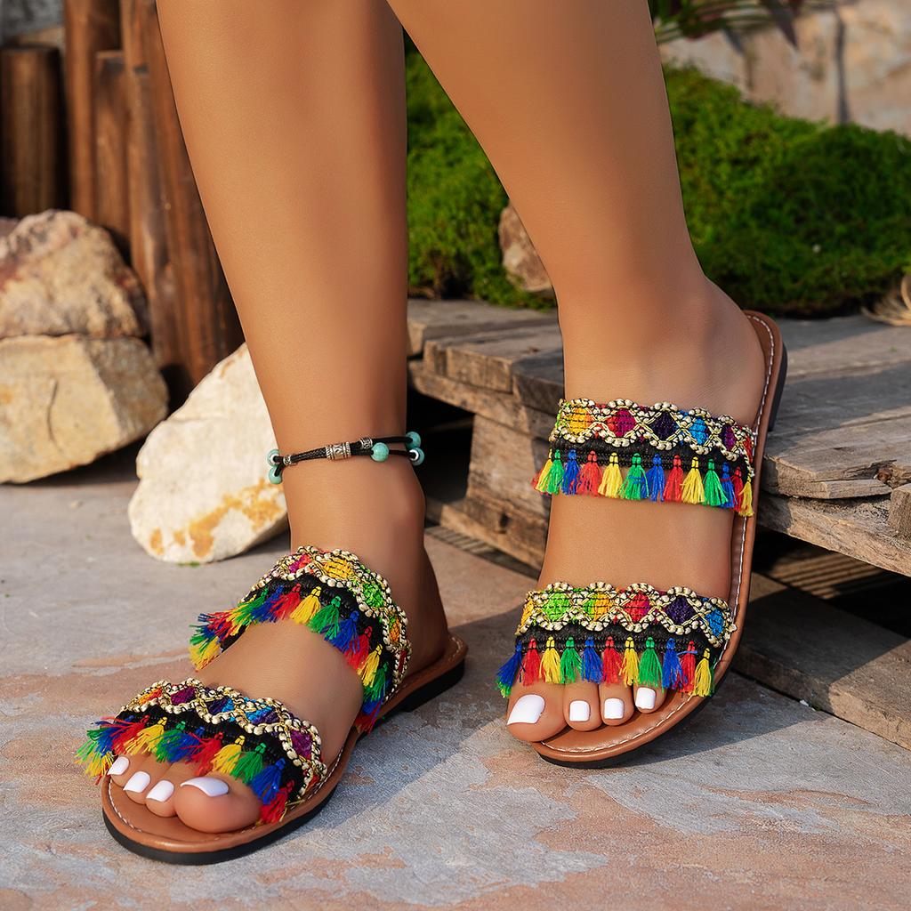 Fashion 2025 New Women Slippers Casual Comfortable Beach Slippers Bohemia Style Flat Shoes Ladies Outdoor Fashion Sandals Slides Women