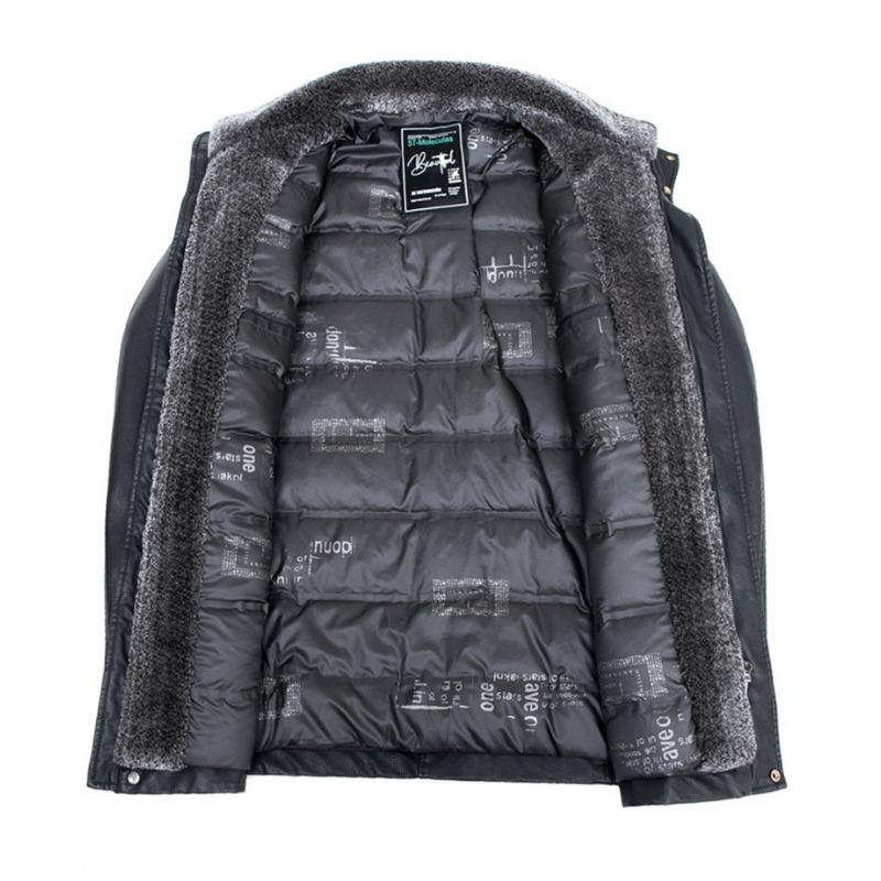 Winter Leather Down Jacket Men's Mid-length Lapel Leather Jacket Middle-aged Sheepskin Jacket