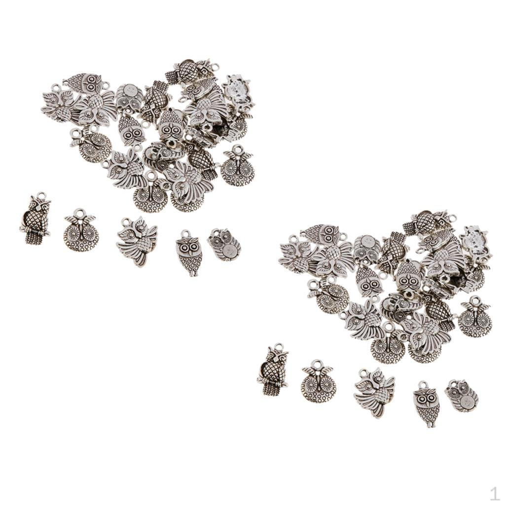 

60pcs Silver Tibetan Style Alloy Owl Charms Jewelry Making Accessory