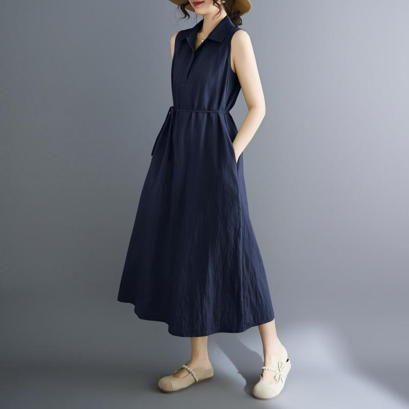 Ärmelloses Plus-Size-Vintage-Neuheiten in Kleidern für Damen, lässig, locker, langes Sommerkleid