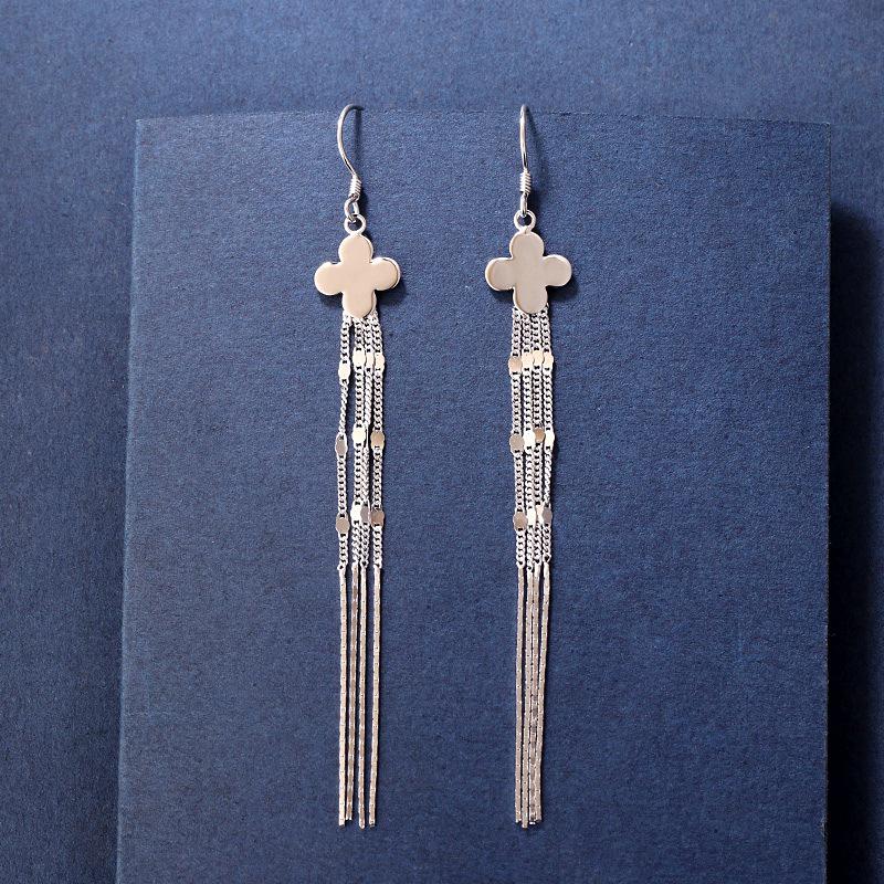 S925 Sterling Silver Four-Leaf Clover Tassel Earrings: Simple  Versatile Japanese-Korean Style for Women 925 Silver
