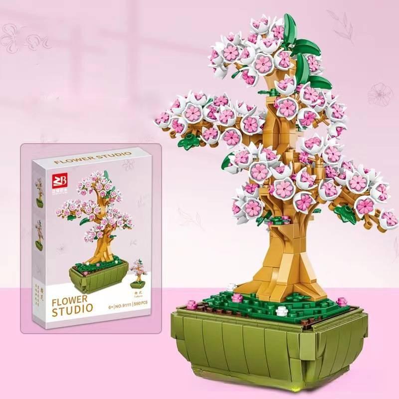 Blocks Building Puzzle Flower Peach Blossom Rose Cherry Blossom Kid Toy Model