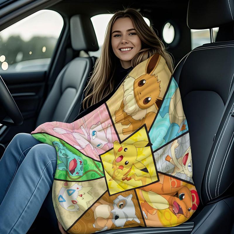 Pikachu Eevee Flannel Blanket Soft Warm Plush Throw for Sofa Bed Cover Nap Cape Camping Travel Cozy Home Decor Pokémon Fans Gift