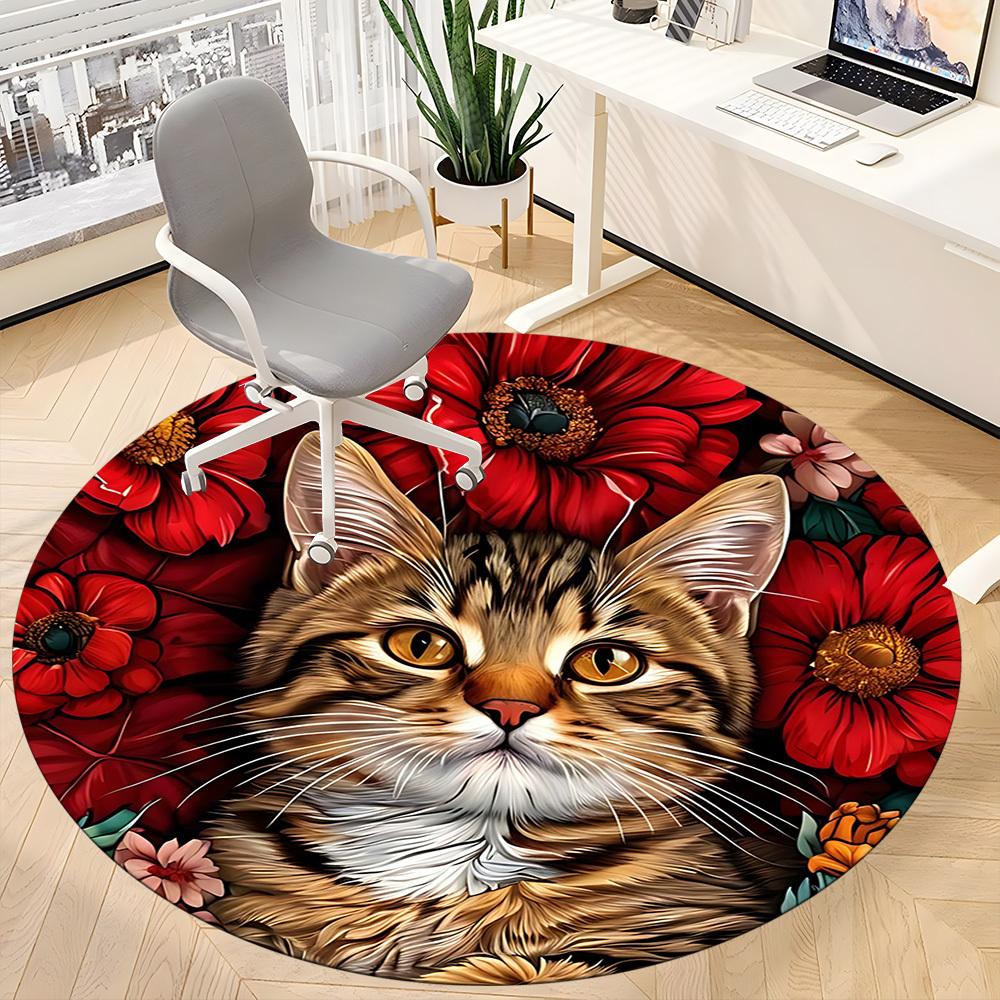 1pc Cat Portrait Chair Carpet for Office, Round Non-Slip Durable Large Size Office Carpet, Suitable for Office, Beautiful Decoration