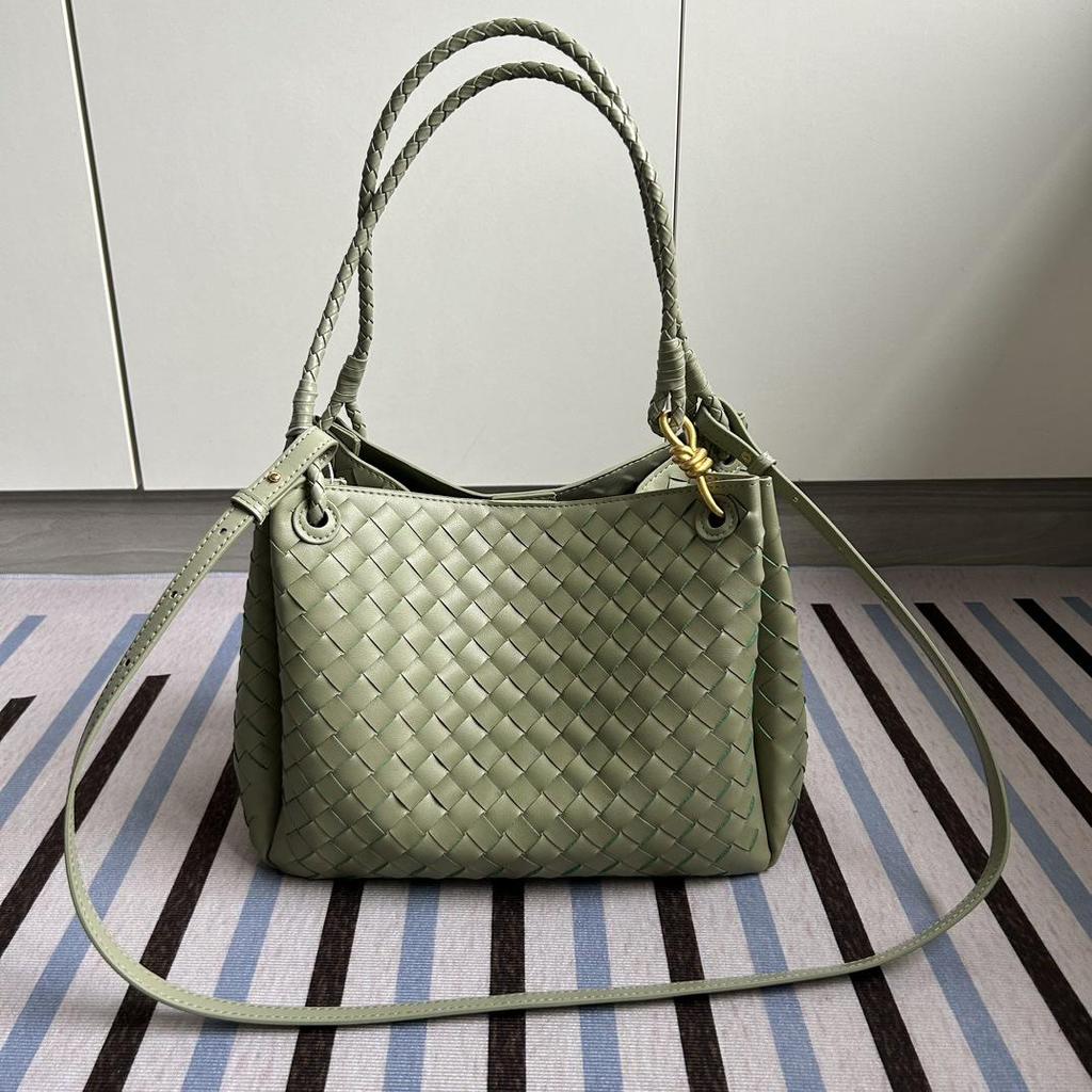 2024 Fall/Winter Women's Leather Braided Basket Bag - Handheld & Crossbody