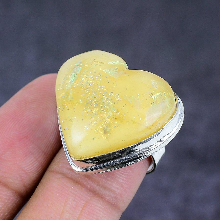 Yellow Triplet Opal Handmade 925 Sterling Silver Jewelry Ring Size 7 V1u34