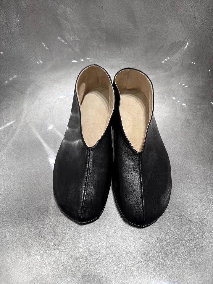 Cowhide Version~ Genuine Leather Round Head Shallow Mouth Single Shoes Women's One-pedal Flat-soled Small Leather Shoes Korean Version Versatile Simpl