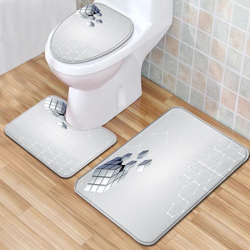 Striped Checkered Toilet Three-Piece Floor Mat Bathroom Three-Piece Carpet Doormat