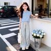 Girls' Fresh Summer Polo Set: Stylish Short-Sleeved Top & Casual Plaid Long Pants Two-Piece