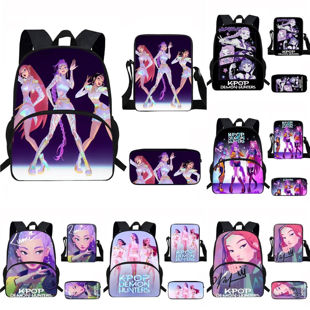 Hunters Demon Kpop Child School Backpack Set Breathable Fabric Primary Students
