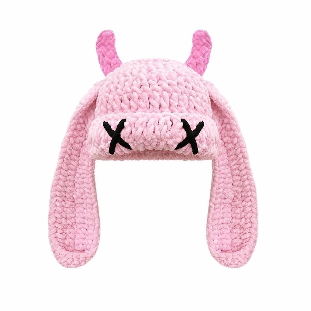 Soft Warm Little Devil Long Ears Cap Elastic Knit Warm Windproof Cap Cold Weather Wear