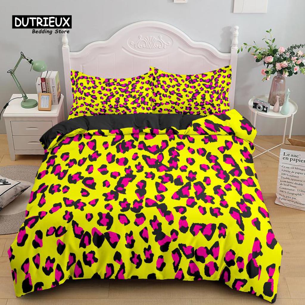 Colorful Leopard Print Bedding Set Microfiber Animal Skin Pattern Print Duvet Cover For Teens Adults Pillowcases Bedroom Decor