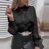 Women's Lace Blouse Long Bell Sleeve High Neck Hollow Out Romantic Shirt Top
