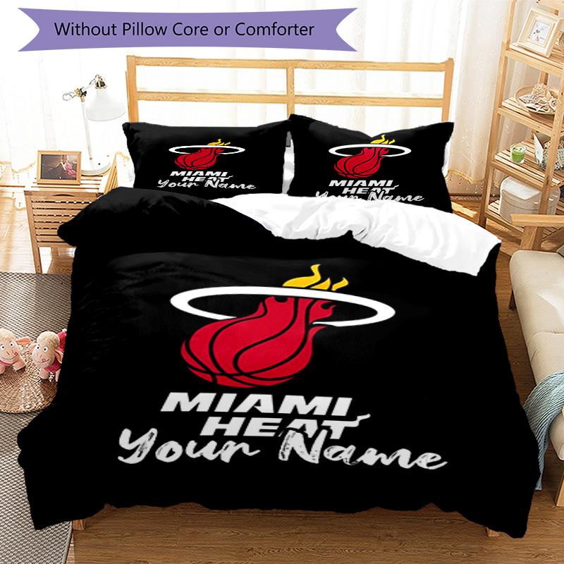 3pcs Custom Name Miami Heat Bedding Set Duvet Cover Closure Includes 1 Duvet Cover & 2 Pillowcases, Soft and Comfortable for All Seasons.
