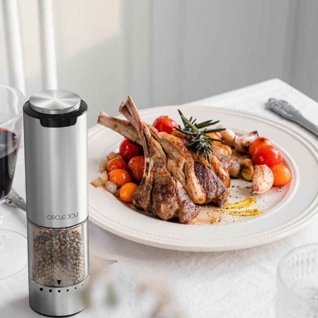 Circle Joy Stainless Steel Electric Pepper Grinder Rechargeable Home Sichuan Pepper And Sea Salt Grinder Seasoning Bottle Jar Set of Two