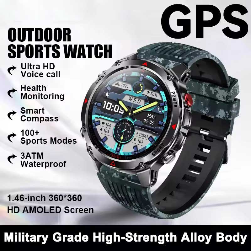 2026 New GPS Map Navigation Smart Watch Men Women Amoled Screen 3ATM Waterproof Sport SmartWatch Compass NFC BT Call Watches Men