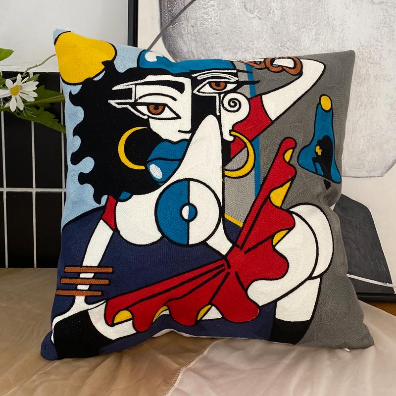 New Style Embroidery Abstract Pillowcase Cushions Covers Picasso Decorative Throw Pillows For Sofa Car  45x45cm