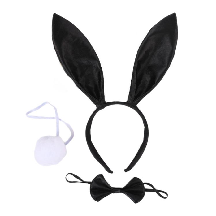 Plush Rabbit Ear Shape Headband Tail & Bowtie Carnival Party Costume Supplies