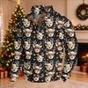 Herren Weihnachts-Print Langarm Knopfleiste Sweatshirt Top für Feiertagsparty und Freizeitkleidung