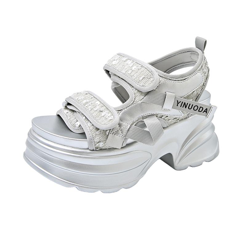 Fashion 8CM Thick Bottom Women Sandals Bling Ins Hot Sports Sneakers New Summer Peep Toe Leisure Shoes Ladies Gladiator Sandalias Mujer