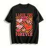 Retro Checkerboard Heart Print I Love You Forever Casual T-Shirt Pure Cotton T-shirt