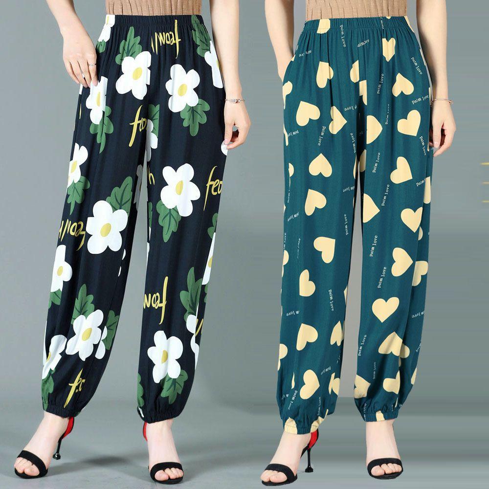 Kalhoty pro matky středního a staršího věku Letní lucernové kalhoty Kalhoty na spaní Květinové kalhoty Dlouhé kalhoty