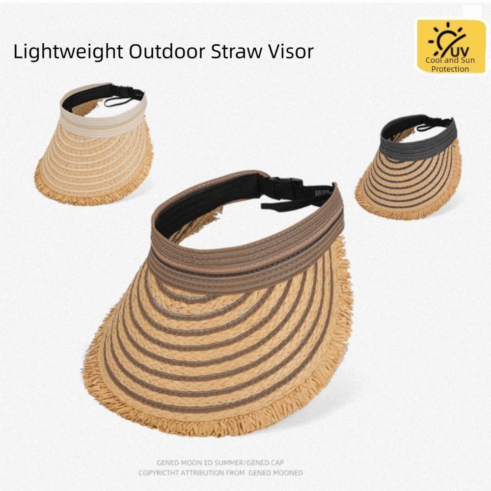 Solid Color Wide Brim Woven Breathable Folding Sunshade Hat Empty Top Straw Hat Seaside Vacation