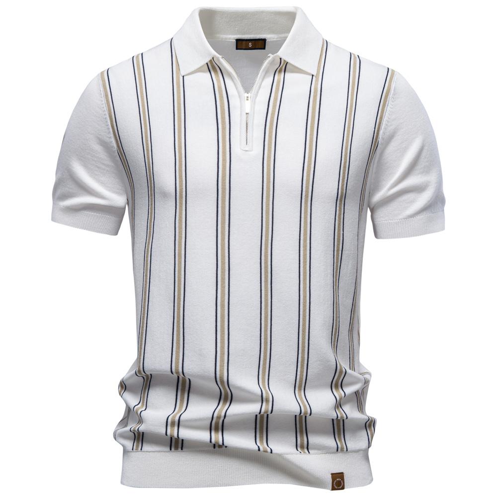 

AIOPESON Brand Old Money Polo Shirt Men s Stripe Short Sleeve Soft Fabric Breathable Elegant Casual Polo Shirts for Men EUR S 55-65kg белый
