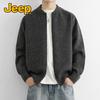 JEEP Men's Solid Color Baseball Collar Knit Zip-Up Cardigan