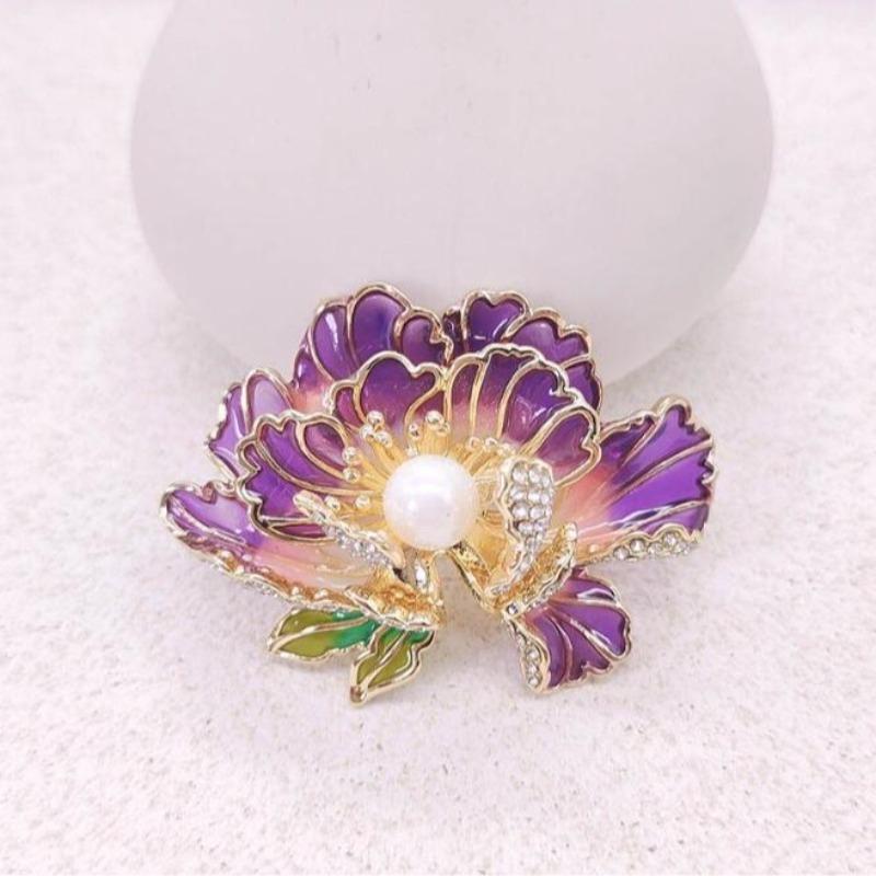 Fashion Chinese Style Enamel Peony Flower Brooches for Women Clothing Coat Party Accessries Gifts