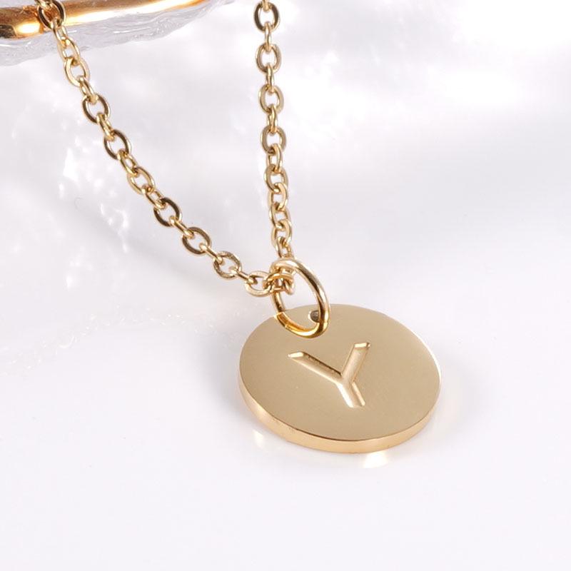 18K Gold Stainless Steel Minimalist Letter Necklace with 26 Round Pendant Options