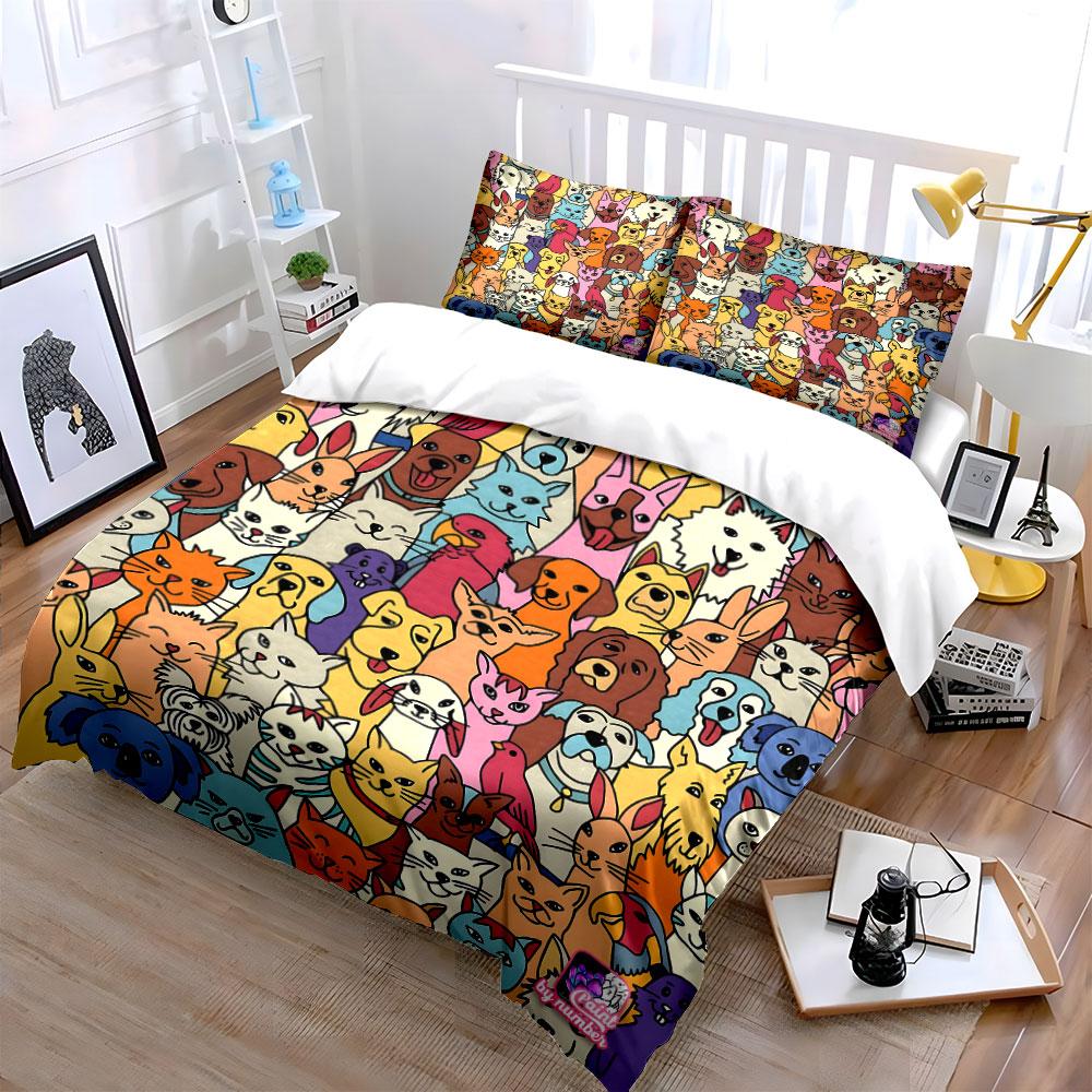 Cute Colorful Animal Pattern Bedding Duvet Cover Set (1*Duvet Cover 2*Pillowcases, without duvet insert)