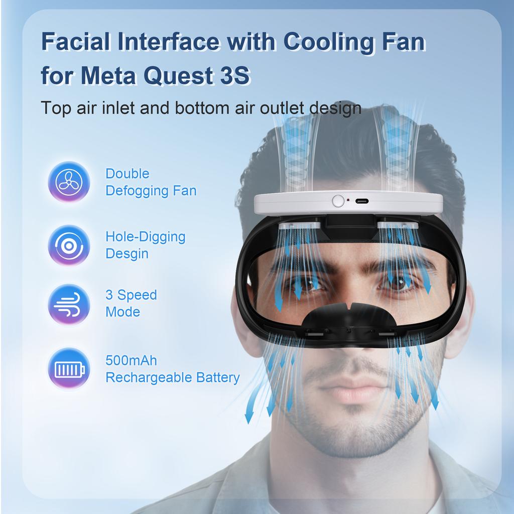 Cool Fan Ficial for Meta Quest 3S Accessories heat dissipation Face Protective Cover PU Leather for Quest 3 VR HeadSet Pressure