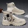 Medium tube versatile trend men's casual Martin boots autumn and winter canvas surface lace-up round head platform sports shoes men