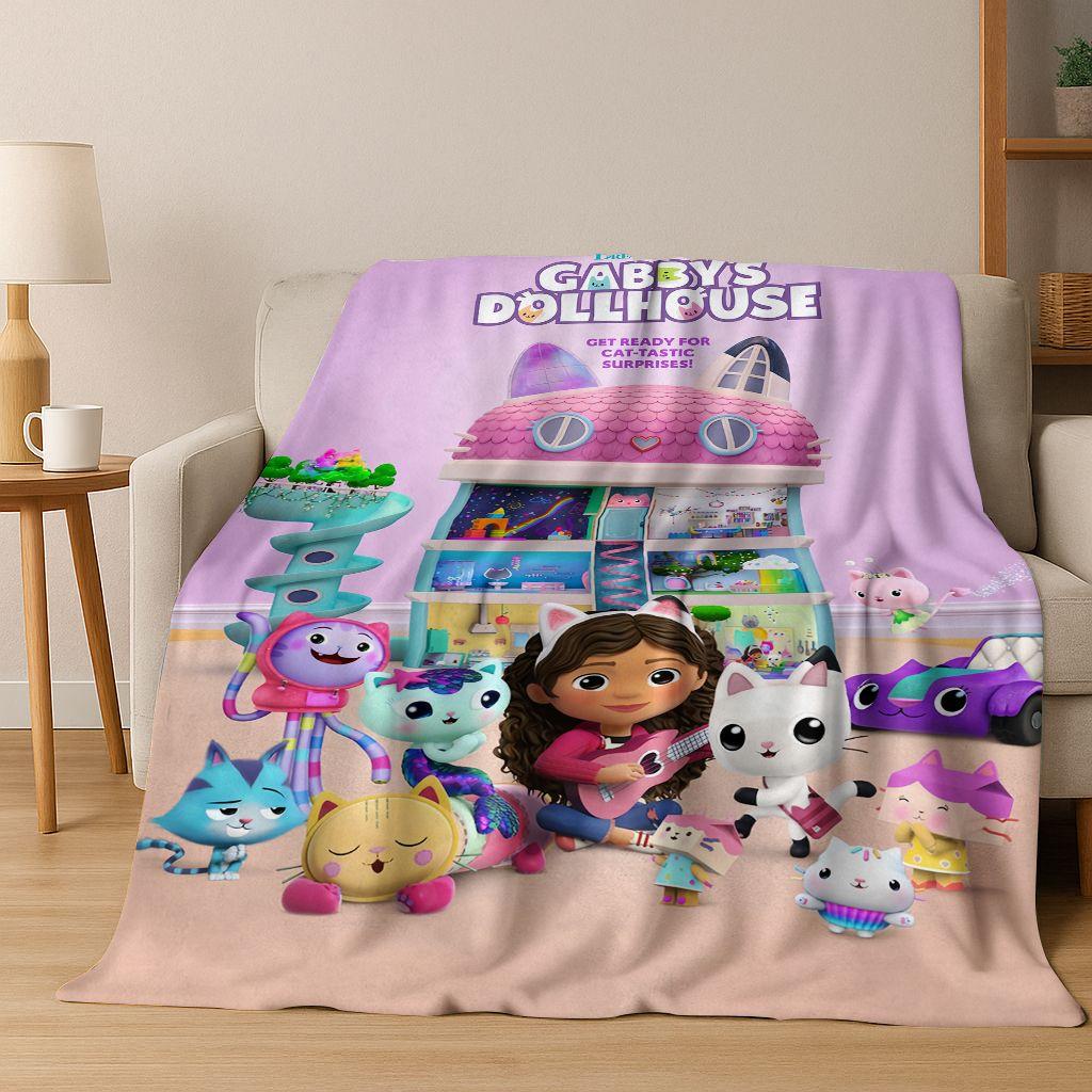

3D Cartoon Cute Gabbys Dollhouse Girl Gift Flannel Blanket,Warm and Cozy Soft Throw Blanket for Home Bedroom Bed Sofa Cover Kid 75x90cm
