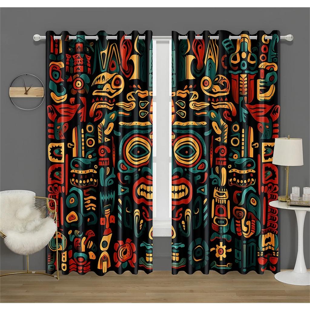 Metal Safe Cabinet Gate Aztec Pattern Curtain Fit Office Decor Bedroom Living Room Kitchen Balcony Window Decor 2 Panels