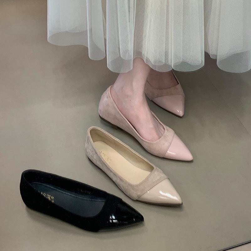 2025 new flat shoes French versatile pointed inner height increase with skirt splicing commuter shoes
