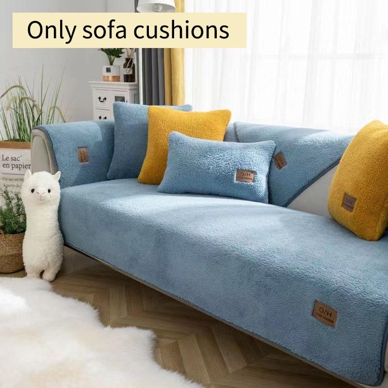 Lamb Wool Sofa Cover Plush Soft Warm Cushion Couch Protector Thicken Non-Slip Solid Color Slipcover for Living Room Decor Modern