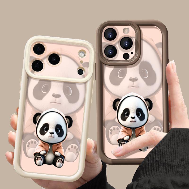 Black Coat Panda Pattern Case For iPhone 17 Pro Max Funda Shockproof Bumper Cover For iPhone 16 Pro Max 15 14 13 12 11 Air 16E
