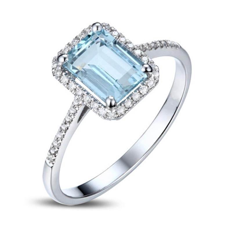 Authentische 925 Sterling Silber Quadratische Blaue Klare Zirkonia Fingerringe für Damen Hochzeits-Verlobungs-Schmuck Geschenk