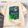 Funny Alien Cat T-Shirt Men Women Humor Brainrot T Shirt Silly Cats Joke T Shirts Cotton Short Sleeve Harajuku Tees Streetwear