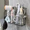 Wall Mounted Hair Dryer Holder Curling Iron Holder Hair Styling Tools Organizer With Shelf Hooks Multi-Functional Storage Rack