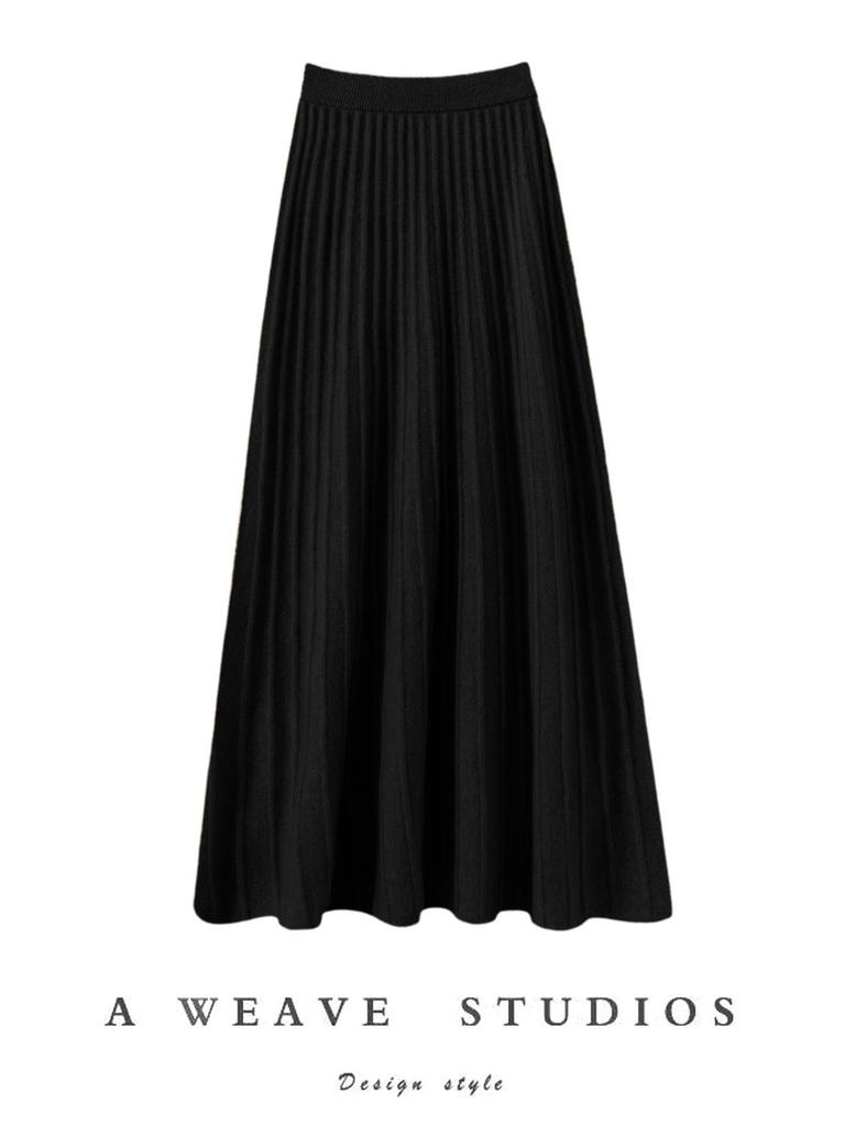 Women's 100% Pure Cashmere High Waist Long Skirt - Solid Color, Elastic Drape, Plush for Autumn/Winter