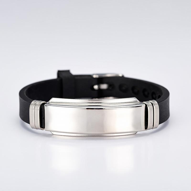 Blank rustfritt stål armbånd sport svart silikon justerbare armbånd armbånd for kvinner