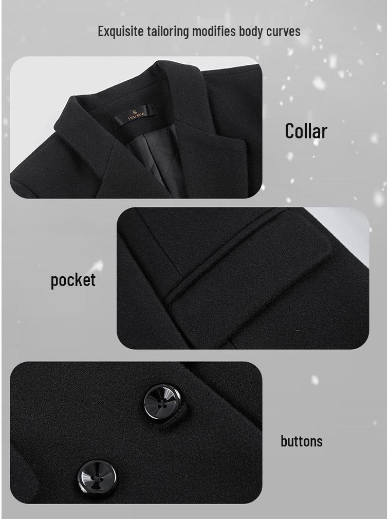 Men's Mid-Length Woolen Business Trench Coat with Velvet Lining for Autumn and Winter.