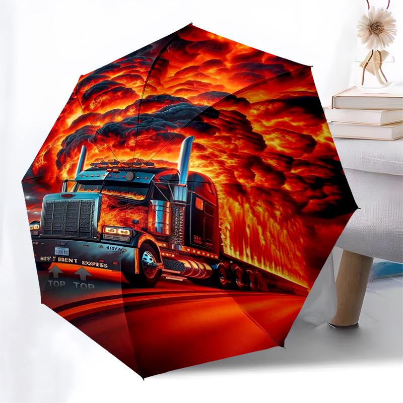 Truck, Explosion Themed Automatic Opening and Closing Umbrella, Compact Travel Umbrella, Lightweight and Portable, Suitable for Beach Commut