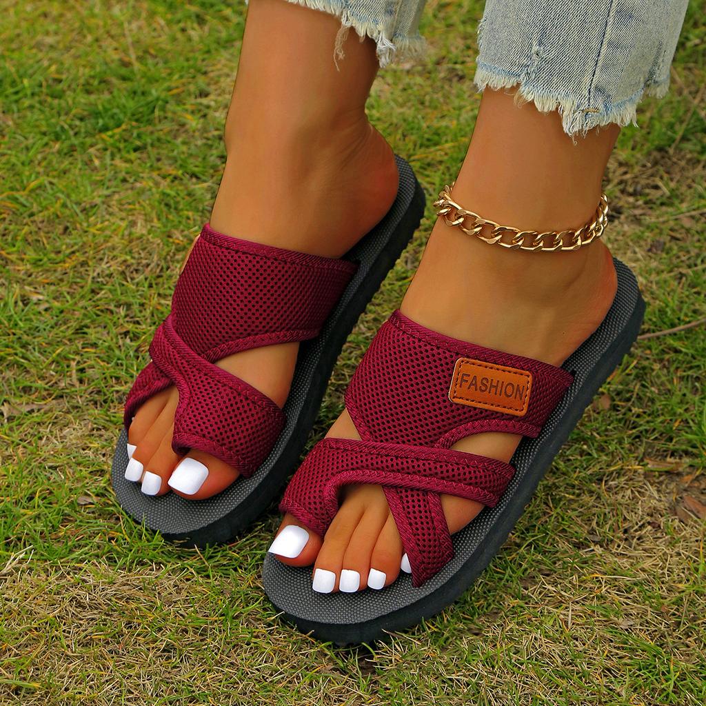 Breathable mesh fish mouth cover toe slippers non-slip and wear-resistant soft-soled beach shoes women's slippers large size shoes 36-43