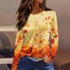 Women's Casual Long Sleeve Maple Leaf Print Round Neck Blouse for Everyday Wear